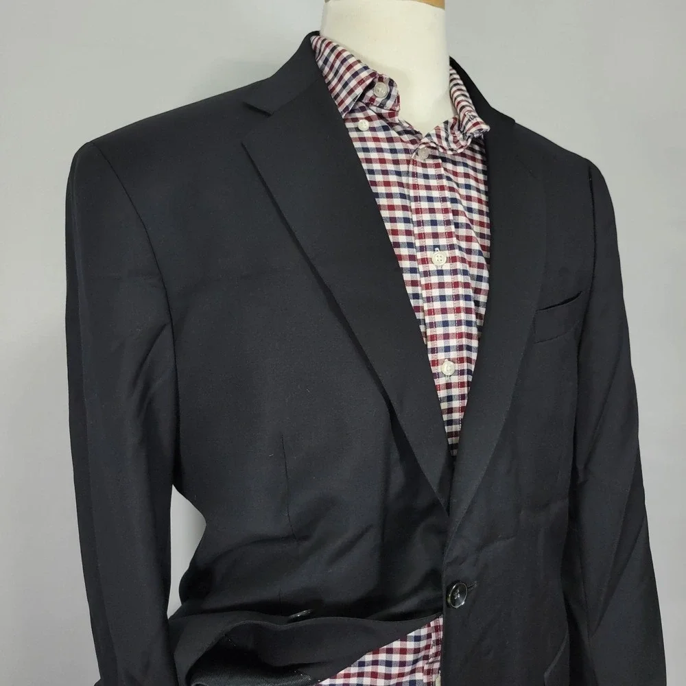 Hart Schaffner Marx Men's Sport Coat Blazer Two Button‎ Black Twill Wool 44L